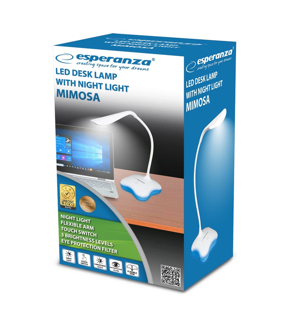 Esperanza Mimosa ELD105W LED namizna svetilka, bela, osvetljena osnova 4
