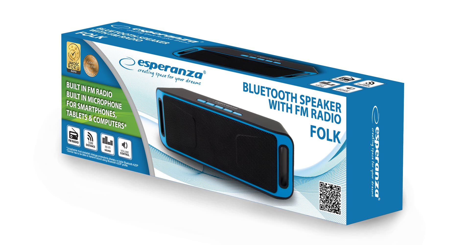 Esperanza FOLK Bluetooth zvočnik FM radio, črno-modra 3
