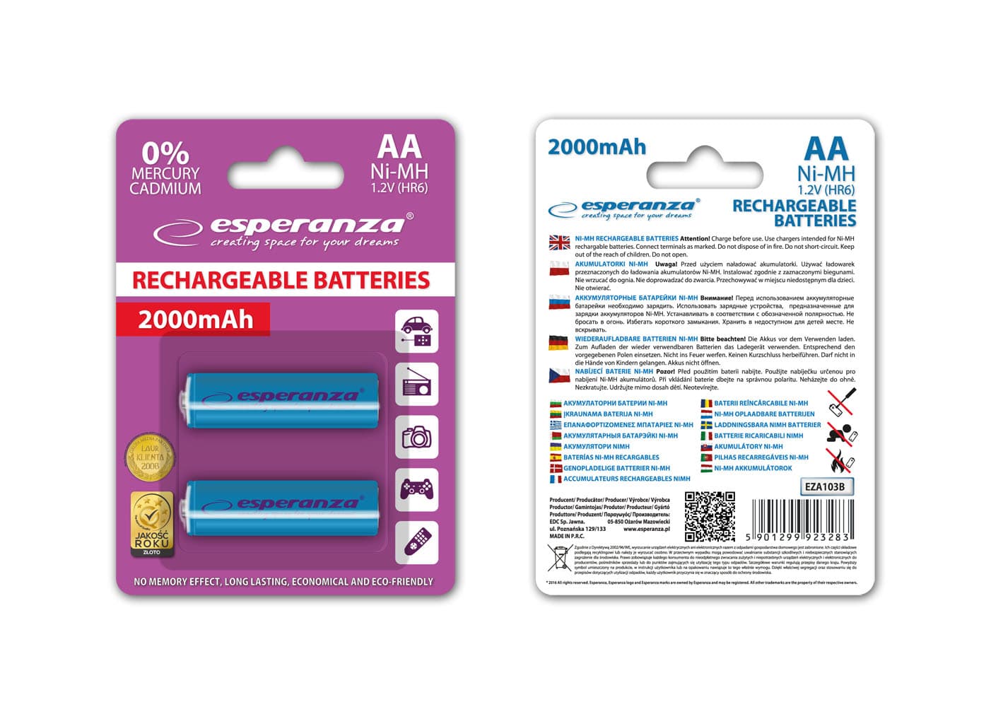 Esperanza EZA103B – Ni-MH AA akumulatorji 2000 mAh, 2 kosa, modri 2