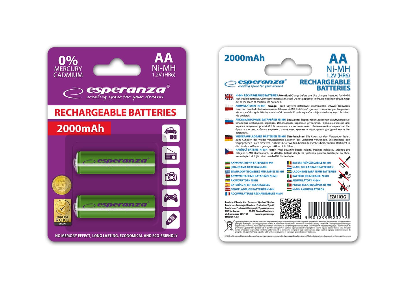 Esperanza EZA103G – Ni-MH AA akumulatorji 2000 mAh, 2 kosa, zeleni 2
