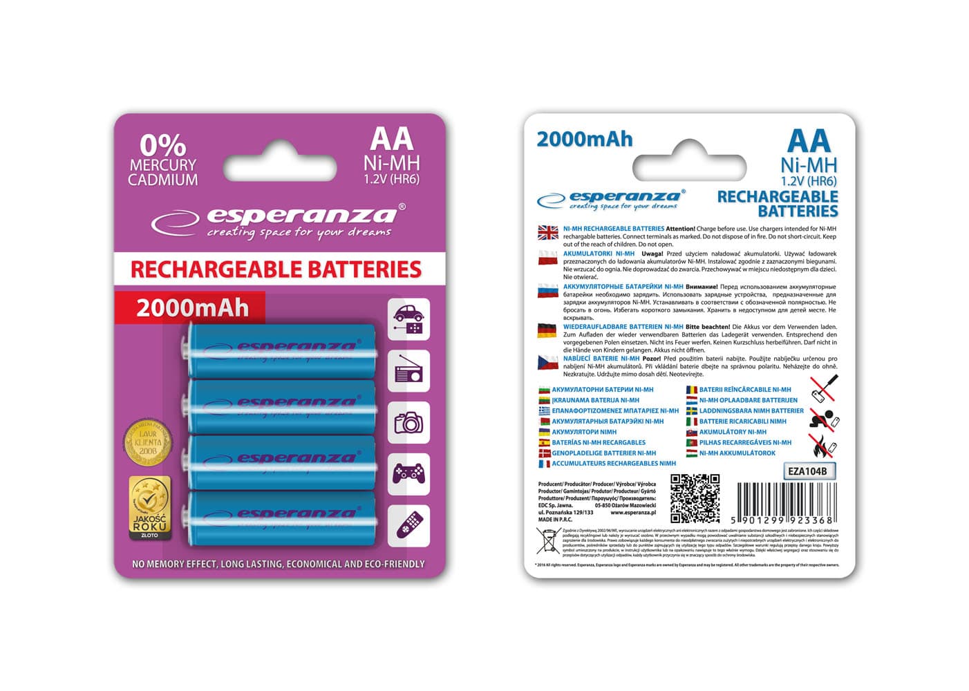 Esperanza EZA104B – Ni-MH AA akumulatorji 2000 mAh, 4 kosi, modri 2