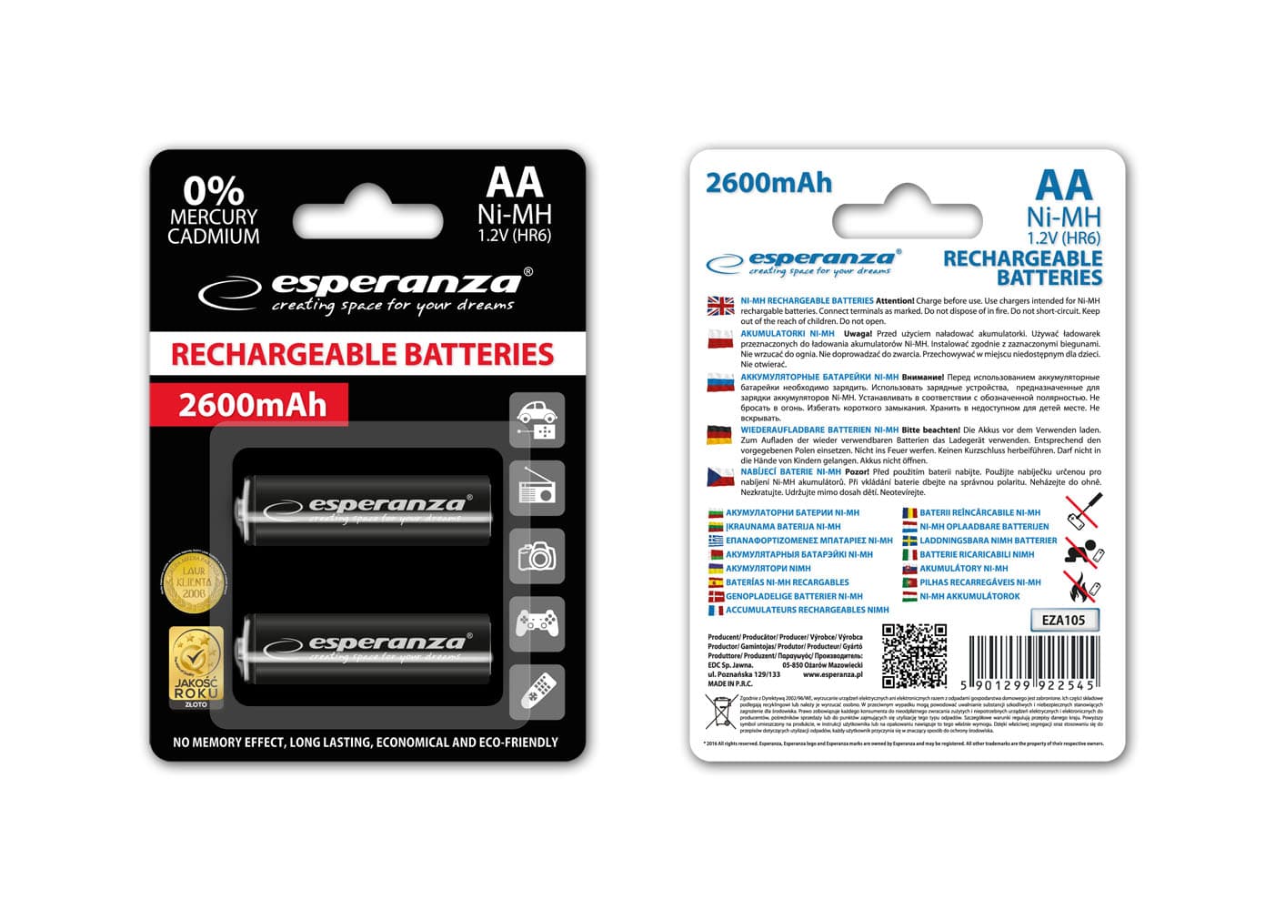 Esperanza polnilne baterije Ni-MH AA 2600mAh, 2 kosa 3