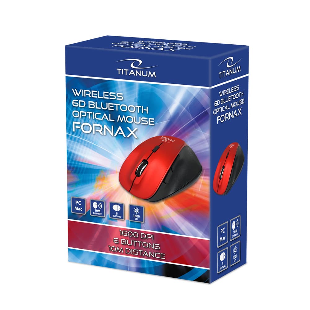 Titanum TM122R Brezžična miška, Bluetooth, 6D optična, rdeča 2