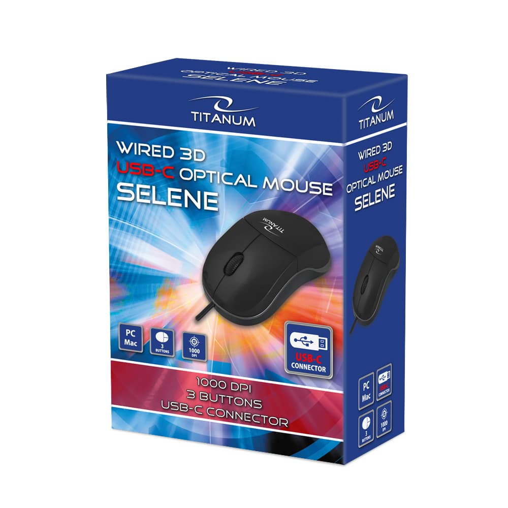 Titanum TM124K Žična miška, USB-C, 3D optična, Selene 2