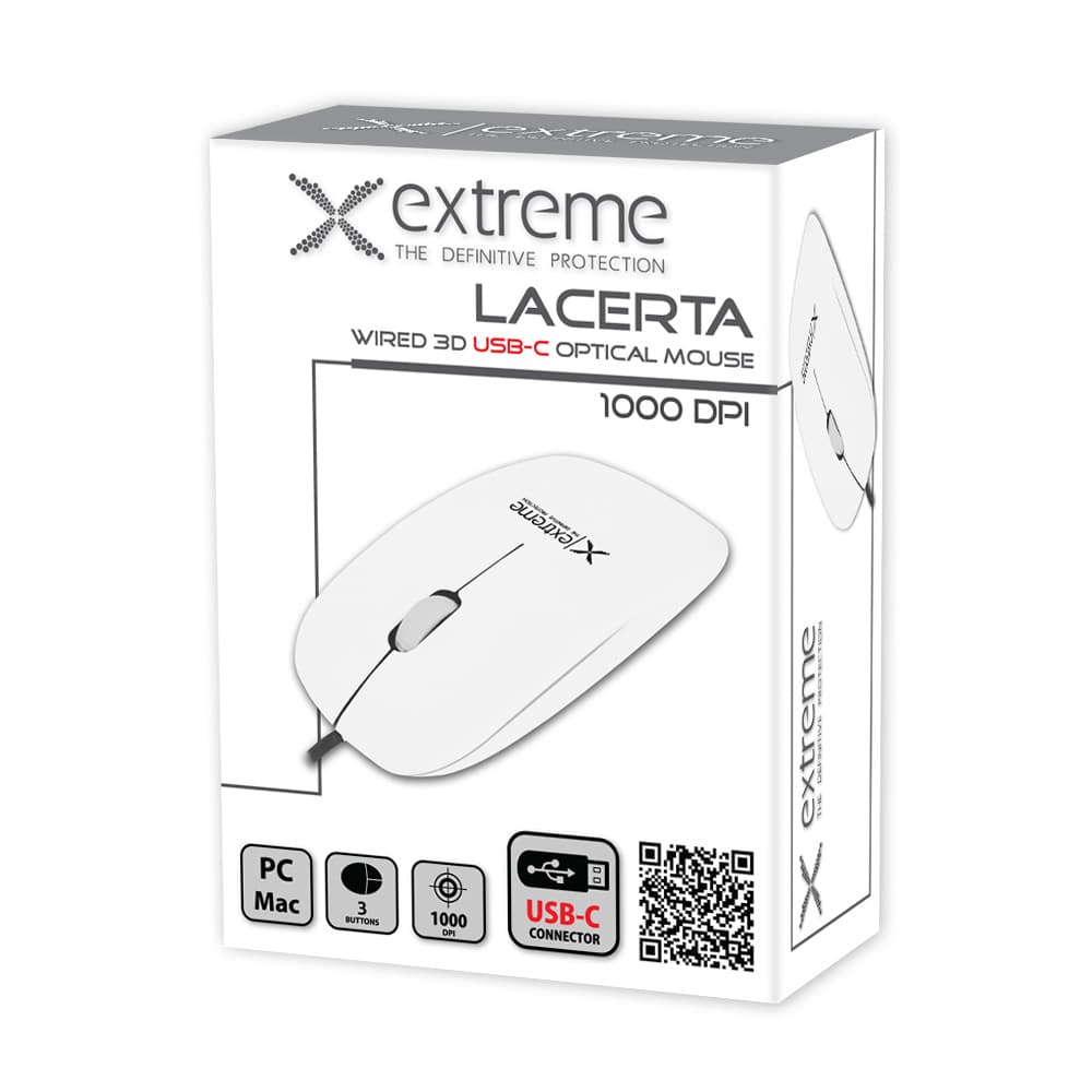 Extreme XM111W Žična miška, USB-C, 3D optična, bela, Lacerta 2