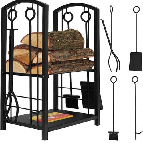 Stojalo za drva z dodatki za kamin (4v1)