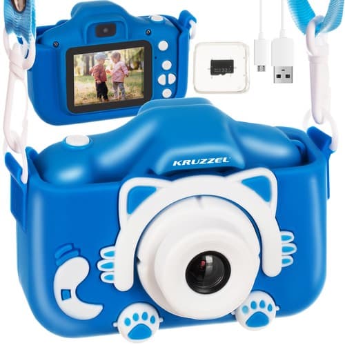 Otroški digitalni fotoaparat Kruzzel, Full HD, modri + 32 GB kartica