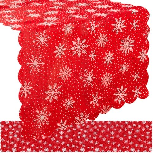 Božični pogrinjek Ruhhy 185x35 cm, rdeč s snežinkami