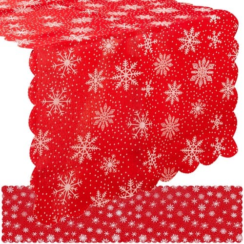Božični pogrinjek Ruhhy 150x35 cm, rdeč s snežinkami