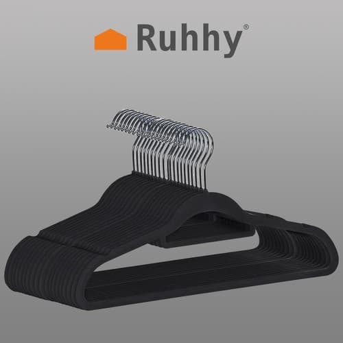 20x Welurnih obešalnikov za oblačila RUHHY 22536, črni, 45 cm 2