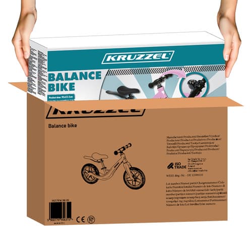 KRUZZEL Balančni kolo za otroke, roza, 12" kolesa 3