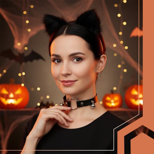 Kostum mačka/lisa, 3-delni, črn, Ruhhy (rep, ušesa, choker) 5