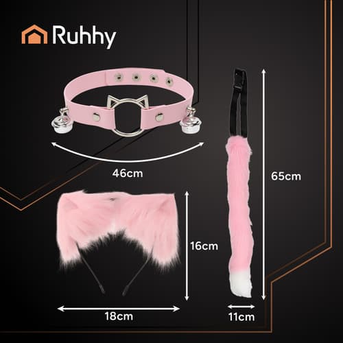 Kostum mačka/lisa, 3-delni, roza, Ruhhy (rep, ušesa, choker) 2