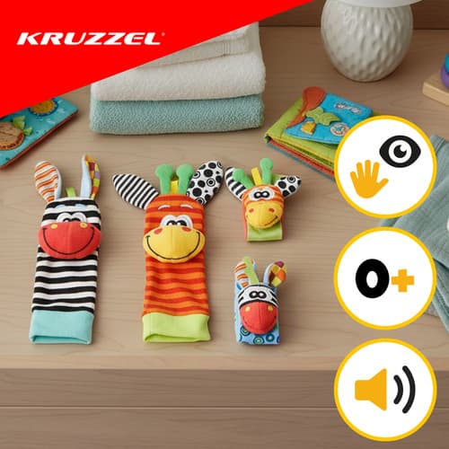 KRUZZEL set 4 plišastih igračk za dojenčke - opaski in nogavičke 4