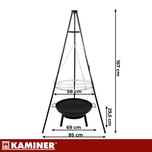 Vrtni žar na stojalu Kaminer, 167 cm, rešetka 58 cm 3