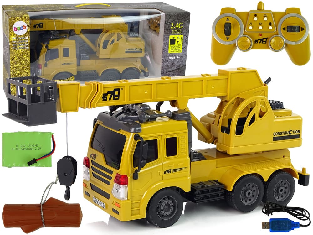RC tovornjak z dvigalom 1:20, 2.4G, zvok, luči, rumena