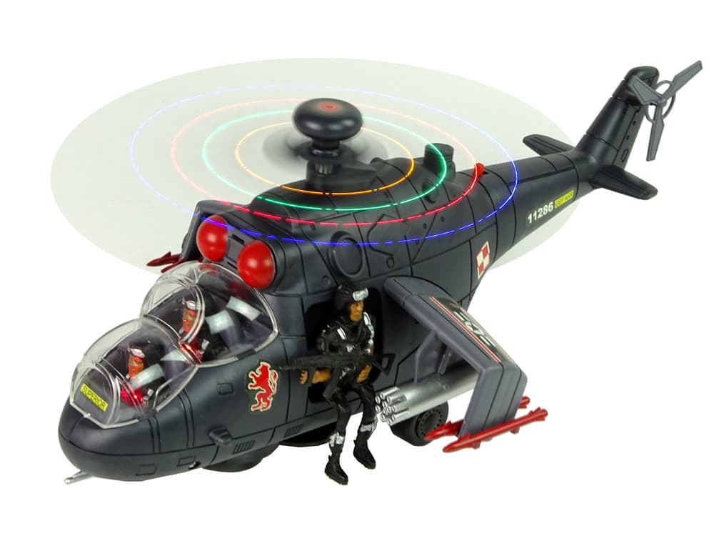 Vojaški helikopter z velikimi krili, luči, črn 3