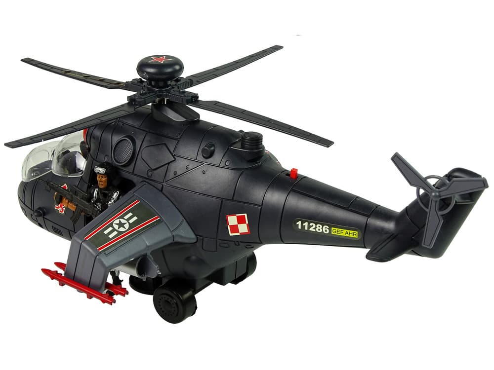 Vojaški helikopter z velikimi krili, luči, črn 4