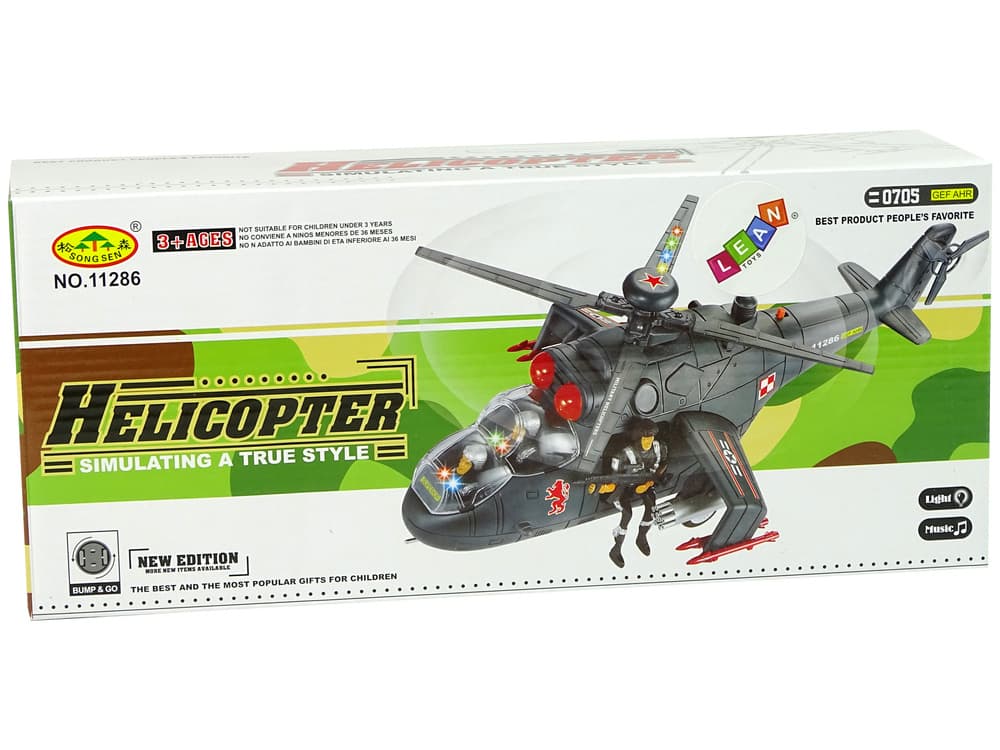 Vojaški helikopter z velikimi krili, luči, črn 5