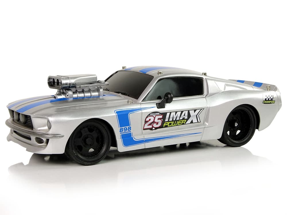 Športni avto R/C 1:16, srebrn, modre črte, pilot 2