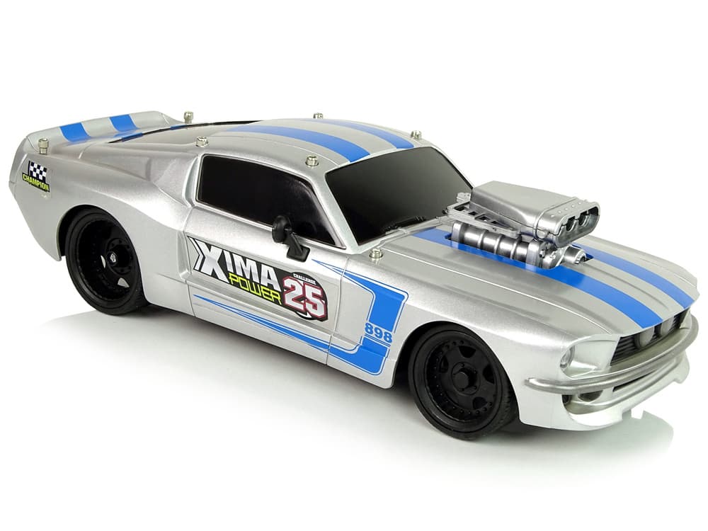 Športni avto R/C 1:16, srebrn, modre črte, pilot 3