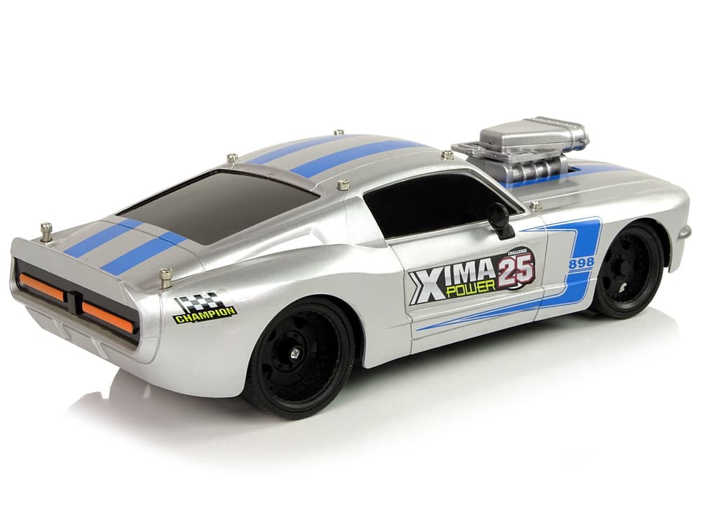 Športni avto R/C 1:16, srebrn, modre črte, pilot 4