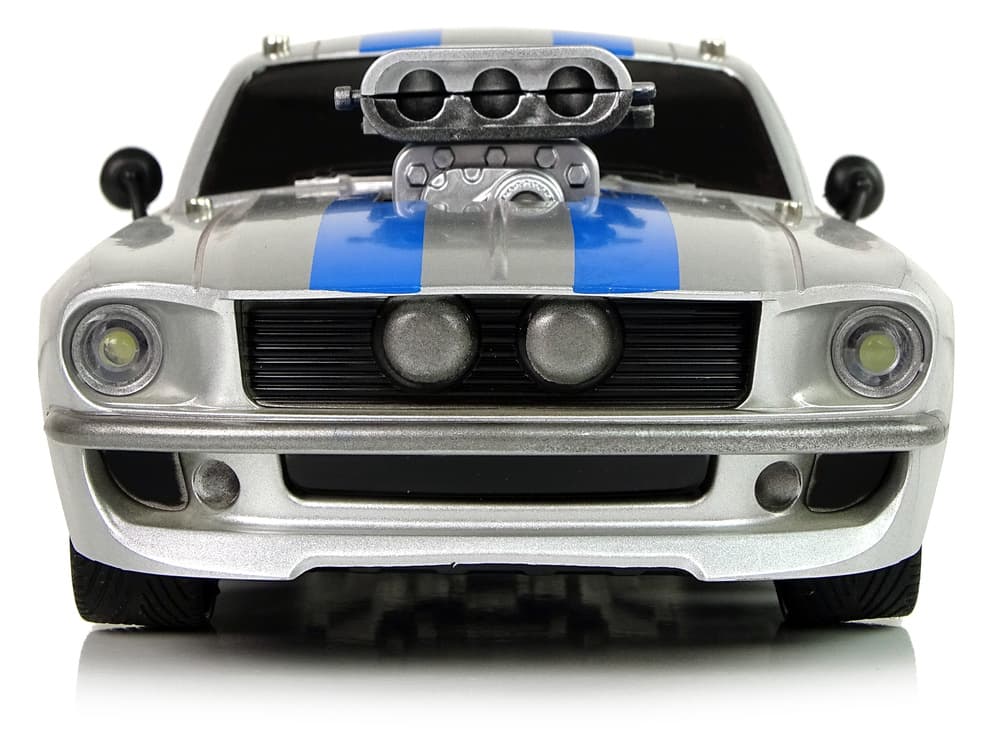 Športni avto R/C 1:16, srebrn, modre črte, pilot 5