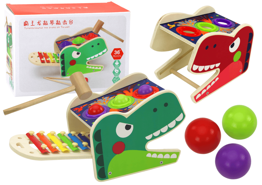 Lesena izbijalka in ksilofon Dinozaver 2v1 LEAN TOYS - Rdeča