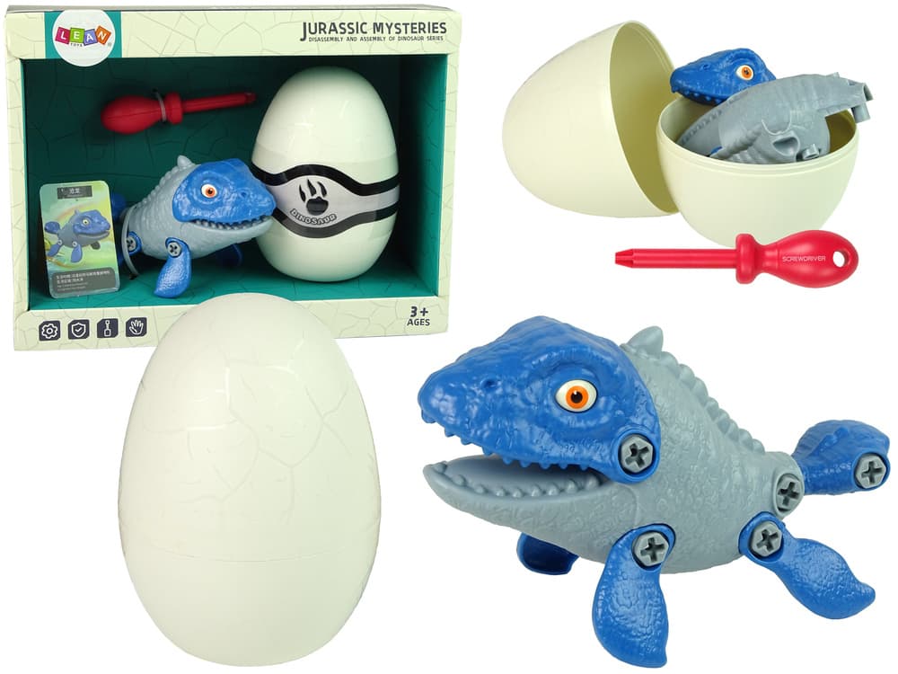 Komplet Dinozaver Mosasaur z jajčkom DIY montaža z izvijačem - Modri