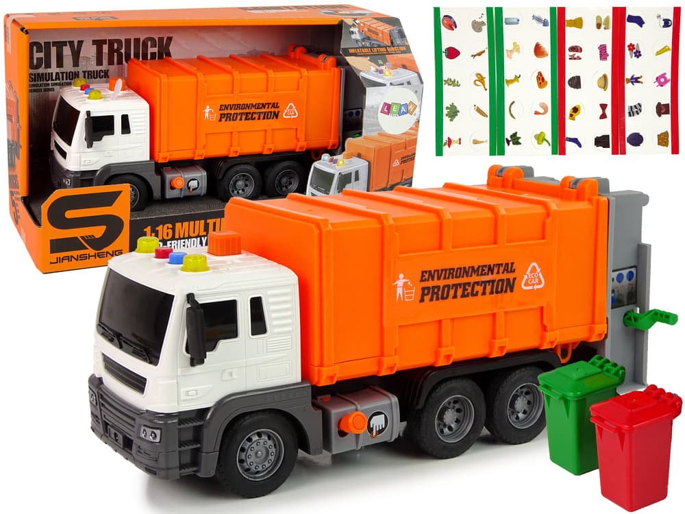 LEAN TOYS Kamion smećar s frikcijskim pogonom, zvučni efekti, narančasti