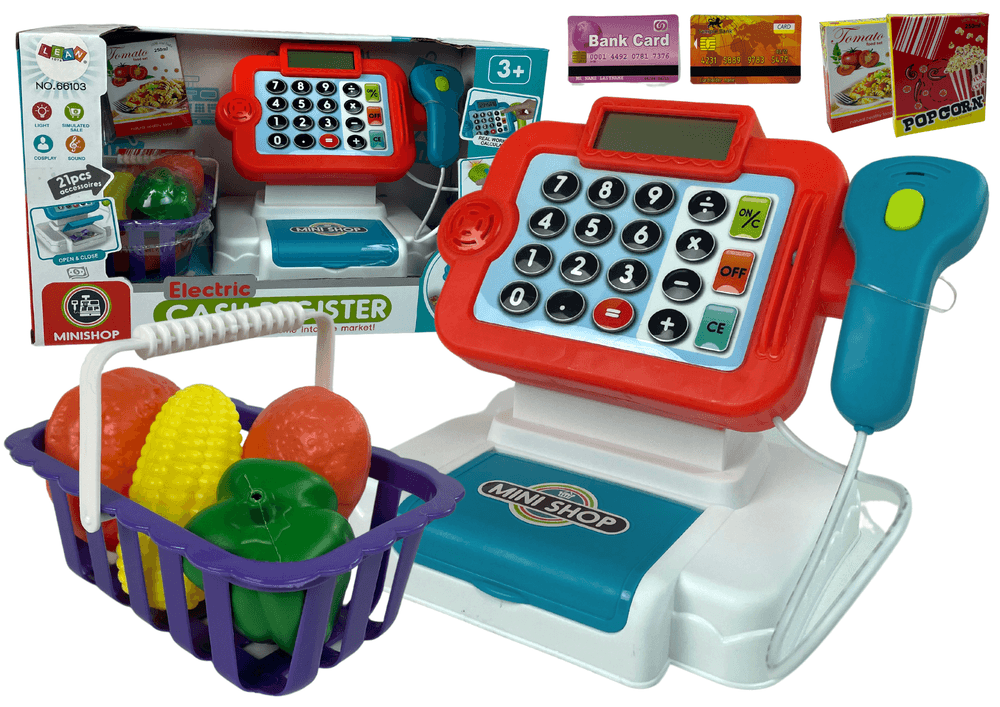 Otroška Blagajna LEAN TOYS z Kalkulatorjem, Košarico in Lučmi