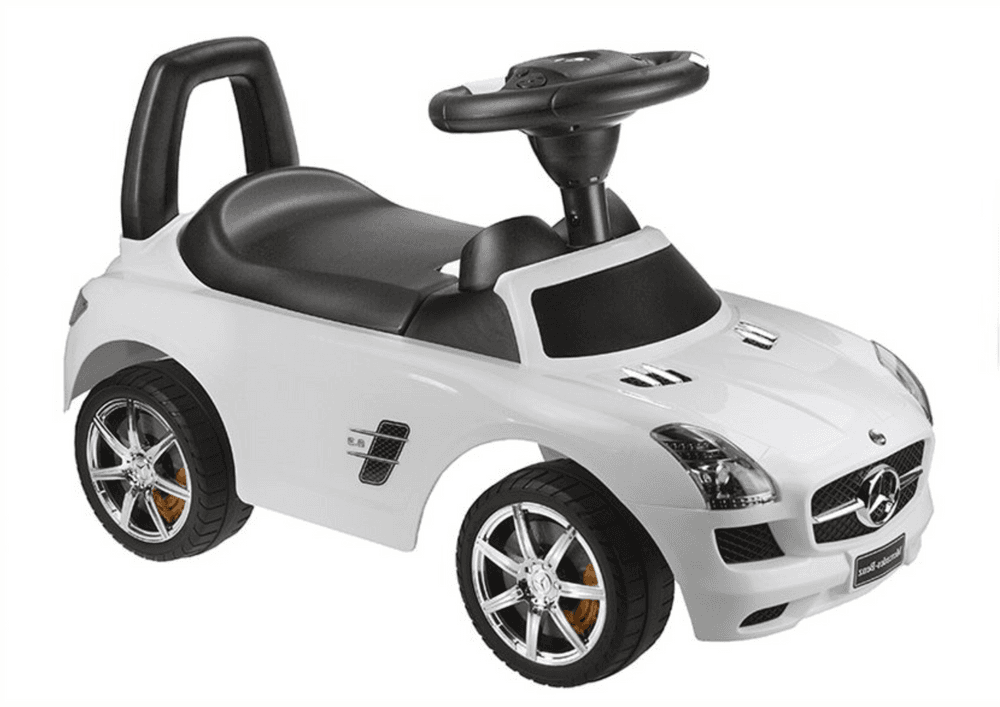 LEAN CARS Vozilček na potiskanje MERCEDES SLS AMG, bel, z naslonjalom in predalom