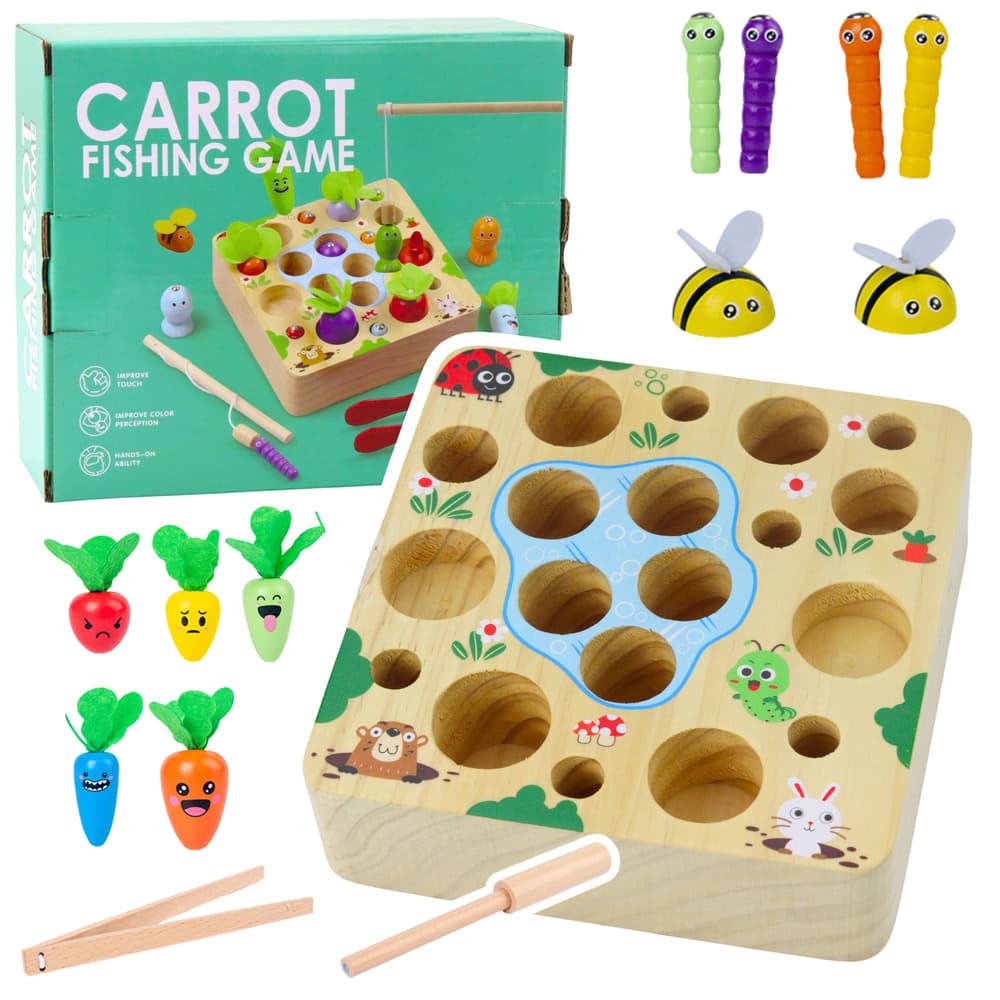 Lesena igra spretnosti: Marke, črvi, magnet in palica, LEAN TOYS
