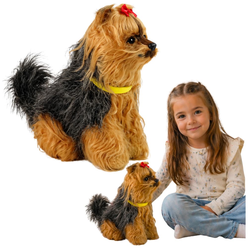 Interaktivni plišasti kuža Yorkshire terrier LEAN TOYS, črno-rjav, laja in maha z repom
