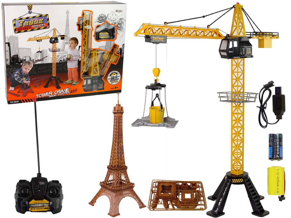 Gradbeni žerjav LEAN TOYS na daljinsko upravljanje, 90 cm, z elementi Eifflovega stolpa