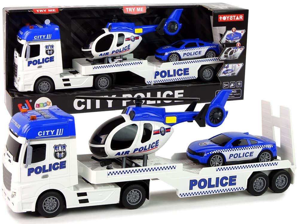 LEAN TOYS Policijski set: Tovornjak, avto, helikopter z zvokom in lučmi