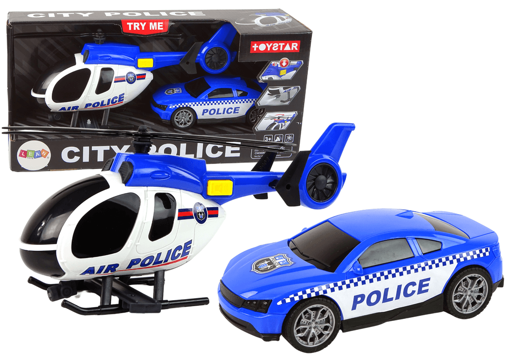 LEAN TOYS Set vozil: Helikopter in policijski avto na baterije z lučmi in zvokom