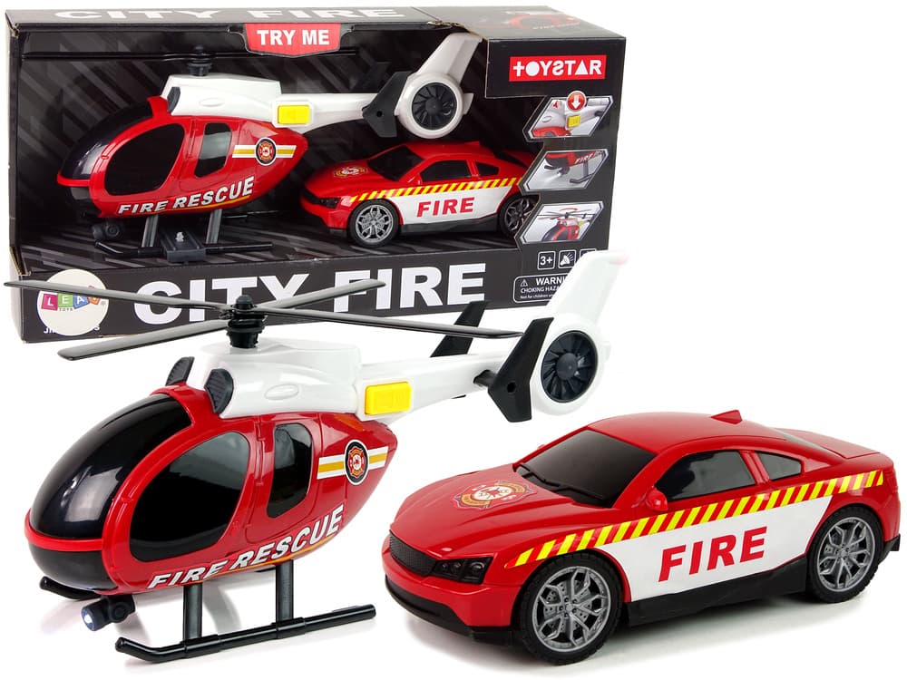 LEAN TOYS Set vozil: Helikopter in gasilski avto na baterije z lučmi in zvokom