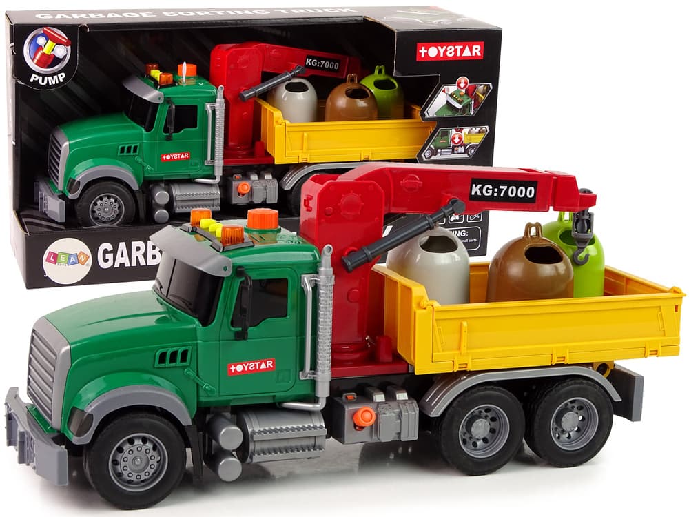 Tovornjak z dvigalom in zabojniki za smeti LEAN TOYS, z zvočnimi efekti