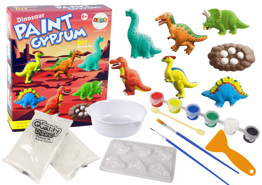 LEAN TOYS Komplet za ustvarjanje: Odlitki iz mavca, barve, dinozavri