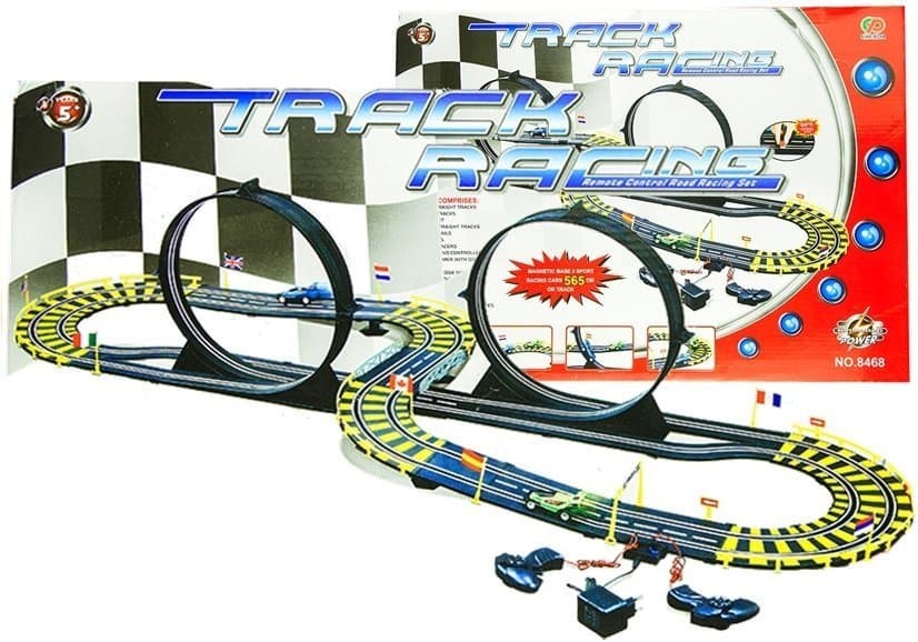 LEAN TOYS Avtomobilski dirkalni avtocestni set, 2 avtomobila, zanke, napajalnik, 565 cm
