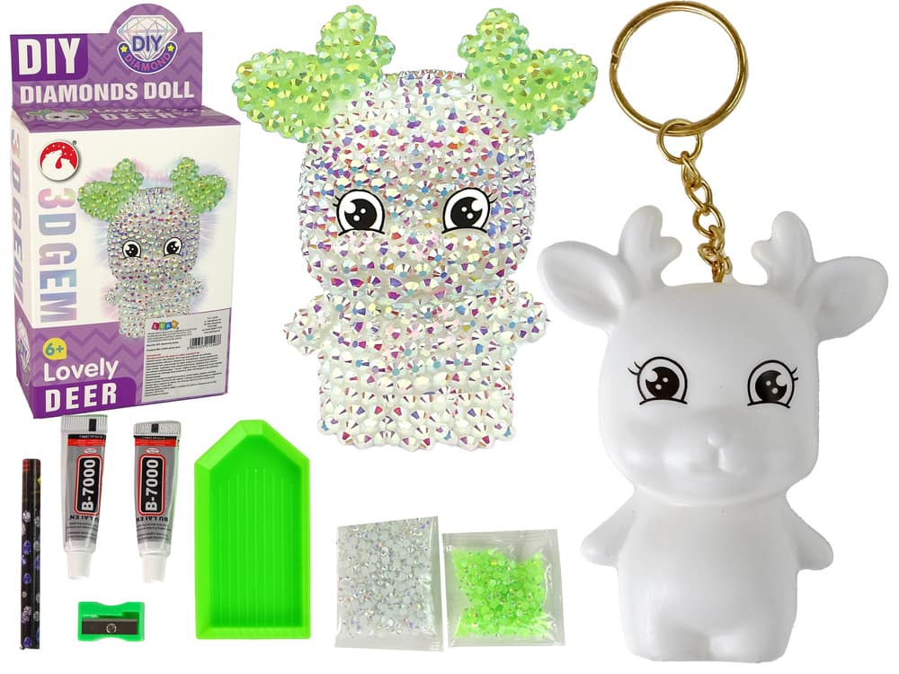 LEAN TOYS 3D diamantni obesek: Jelenček z bleščicami (bel)
