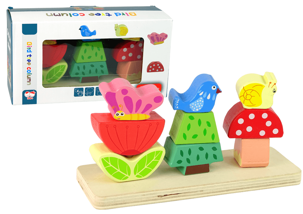 LEAN TOYS Lesena sestavljanka cvet, metulj, ptič
