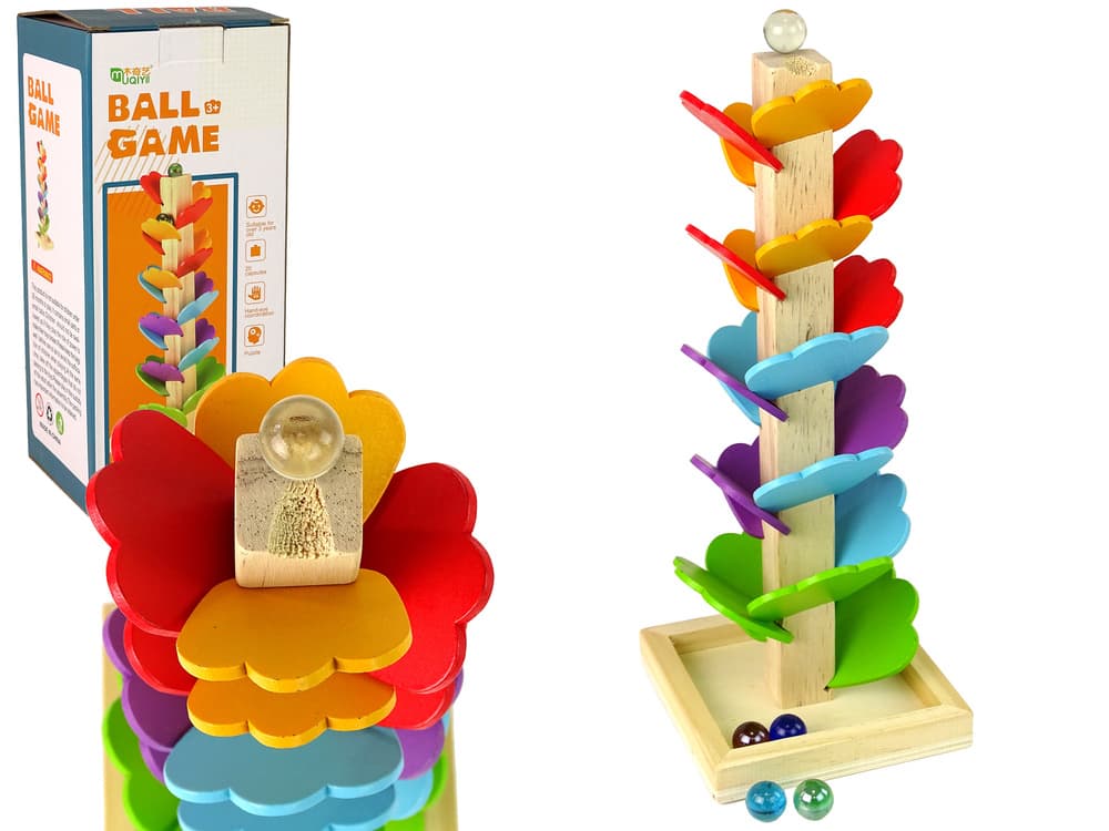 LEAN TOYS Leseno drevo s kroglično stezo in listi
