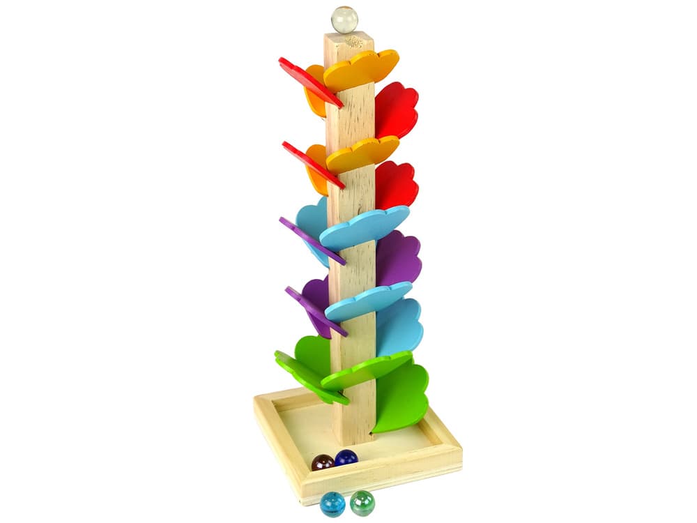 LEAN TOYS Leseno drevo s kroglično stezo in listi 2