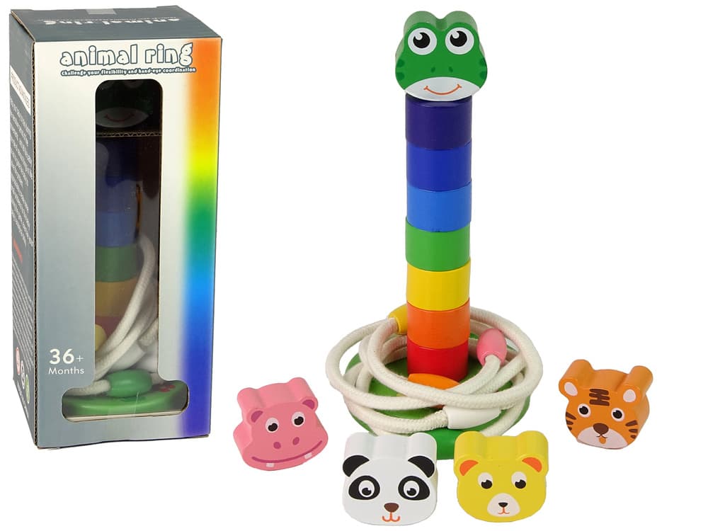 LEAN TOYS Lesena izobraževalna piramida z živalmi