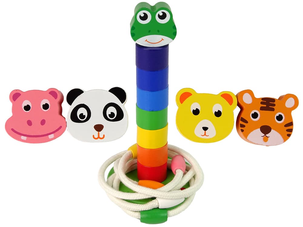 LEAN TOYS Lesena izobraževalna piramida z živalmi 2