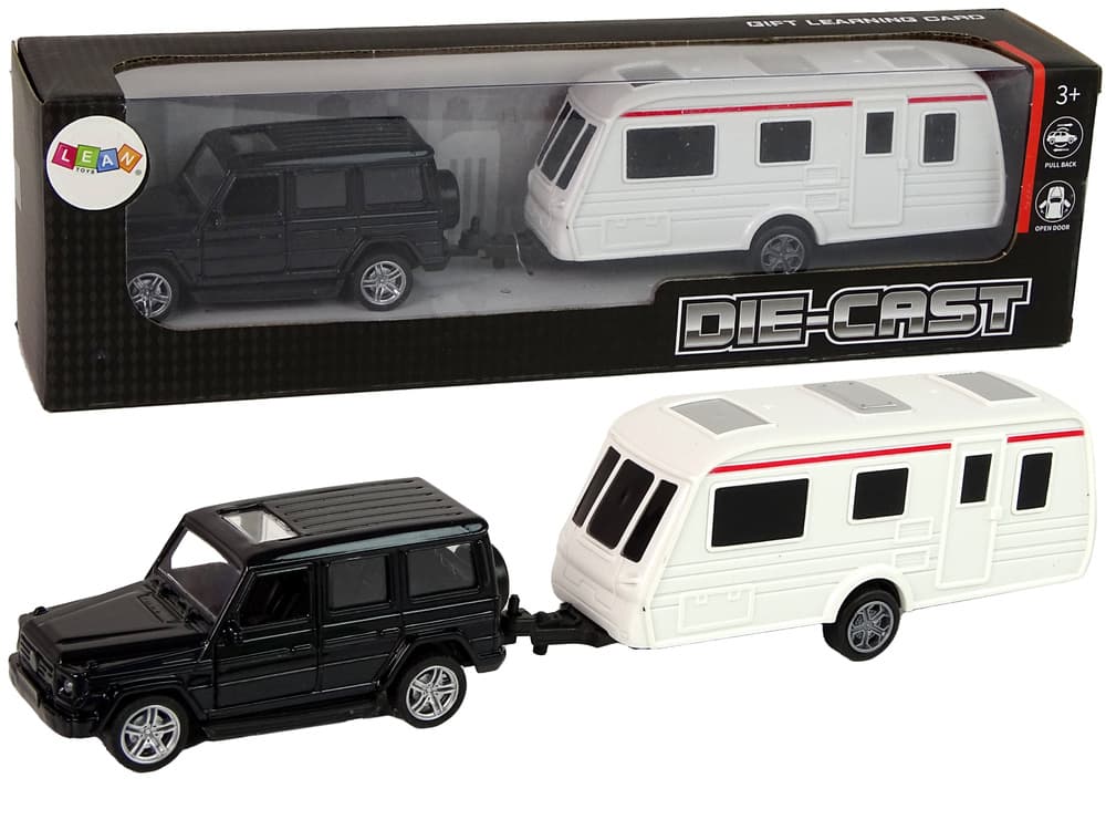 LEAN TOYS Set vozil: Jeep s počitniško prikolico, kovinski elementi