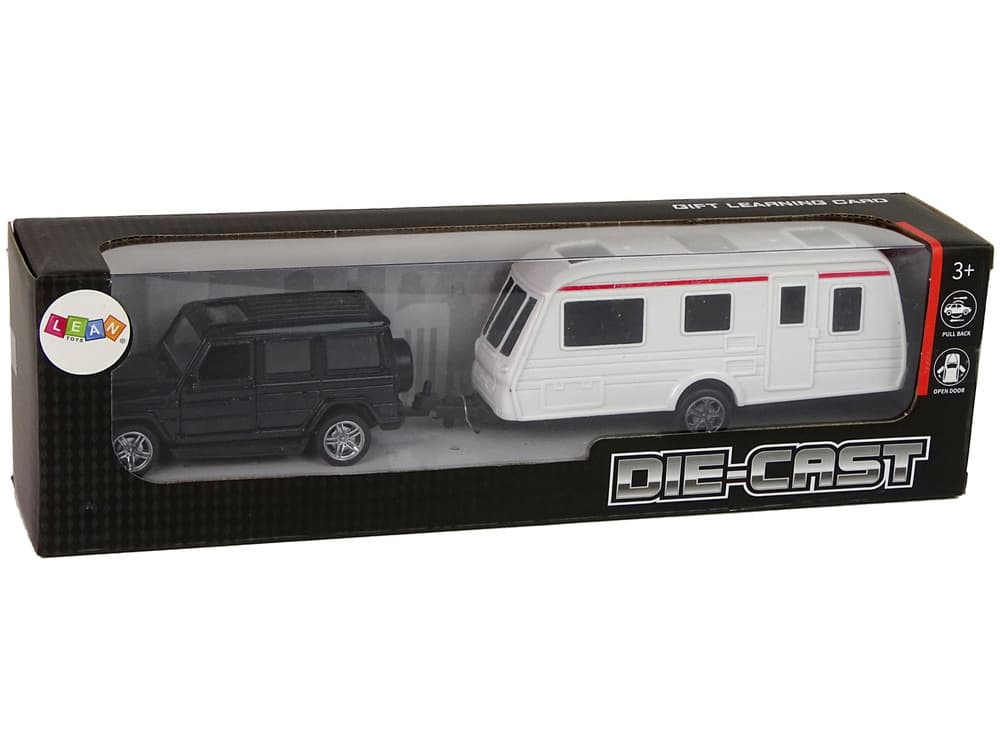 LEAN TOYS Set vozil: Jeep s počitniško prikolico, kovinski elementi 6