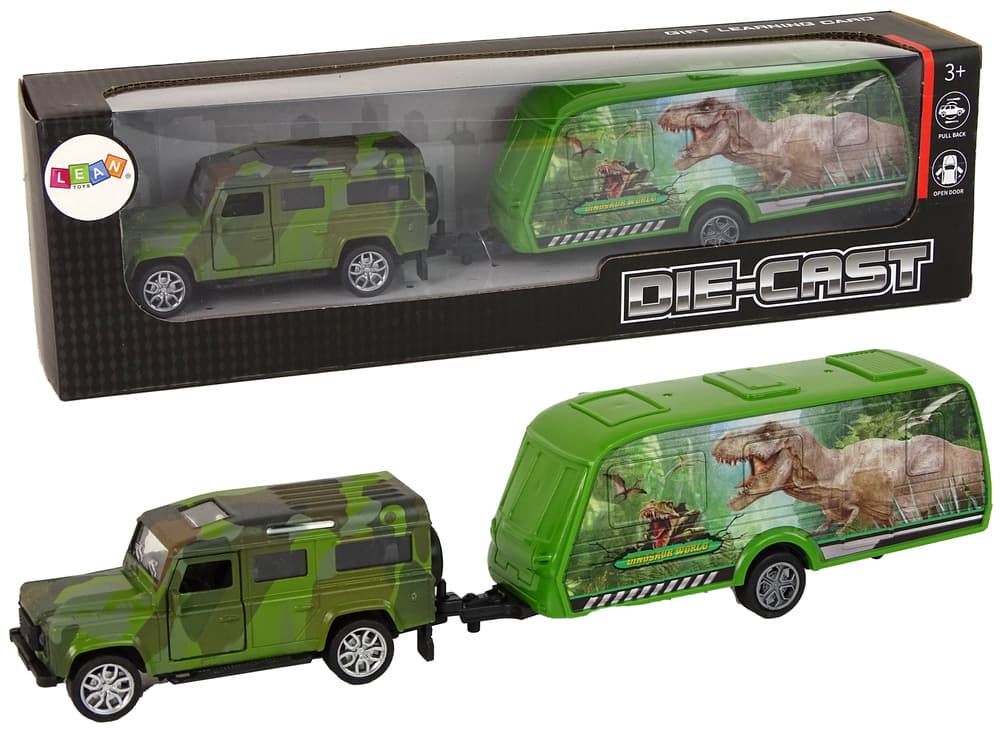 LEAN TOYS terensko vozilo Jeep z nagonom in prikolico z dinozavri